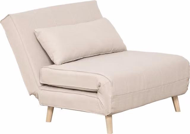 Poltrona Letto 3 in 1 HOMCOM Moderna con Schienale Reclinabile in 6 Posizioni, Imbottitura Spessa e Cuscino, Beige, L 94 x P 78 x H 80 cm