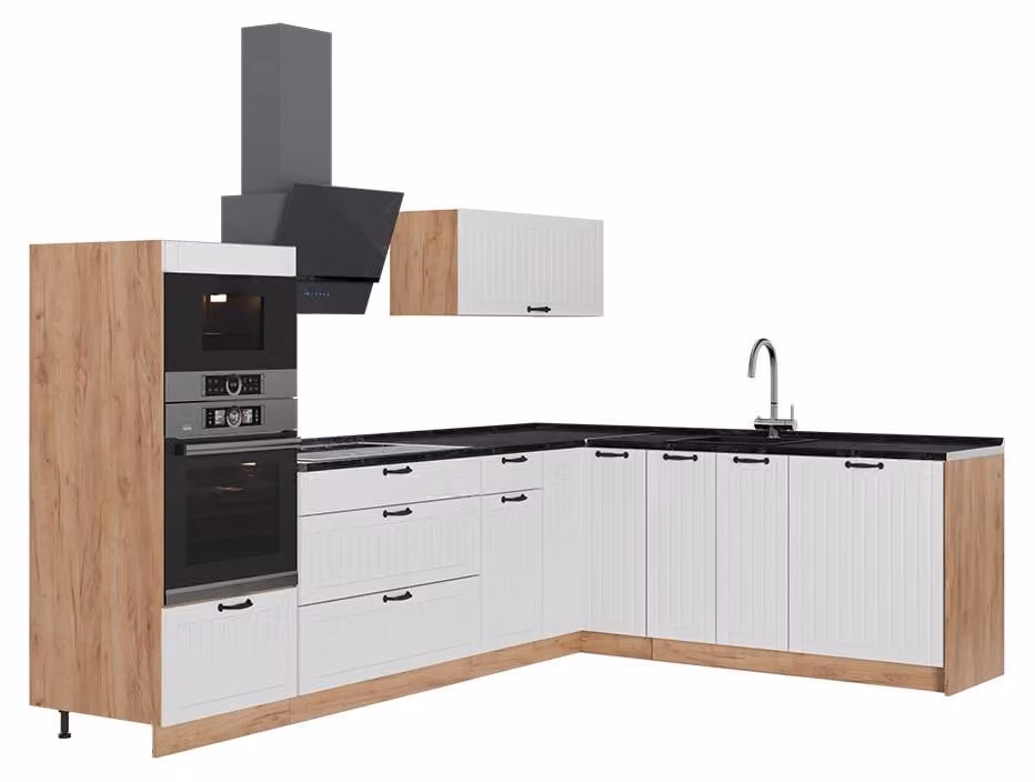 Cucina angolare completa Vicco Fame-Line Bianco rustico/Rovere dorato 287 x 207 cm, PL Antracite, Model 63517