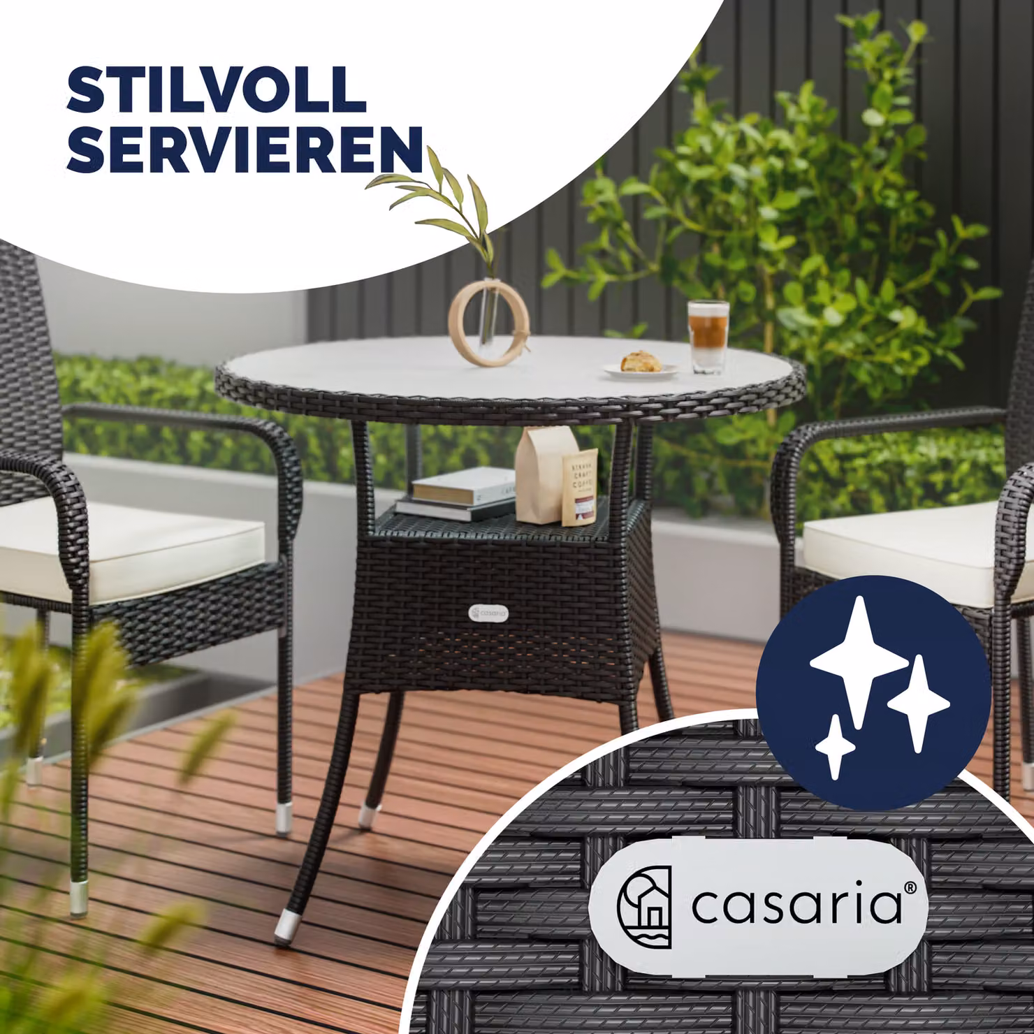 Tavolo da giardino rotondo Casaria in polyrattan e vetro nero Ø80 cm – 2