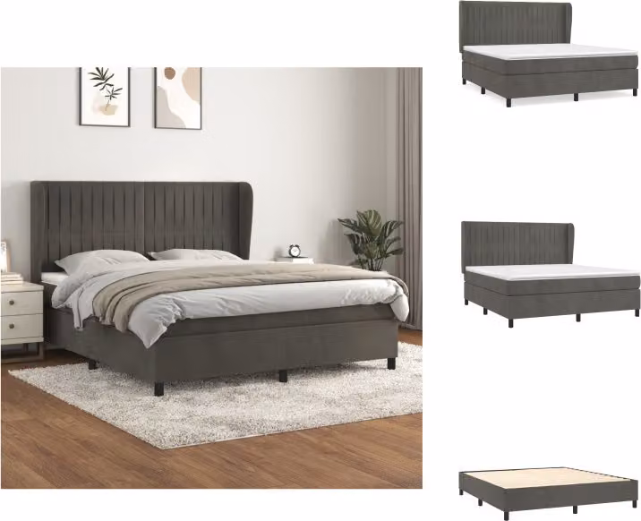 vidaXL Letto a molle con materasso grigio scuro 160x200 cm in velluto - Letti e strutture letto