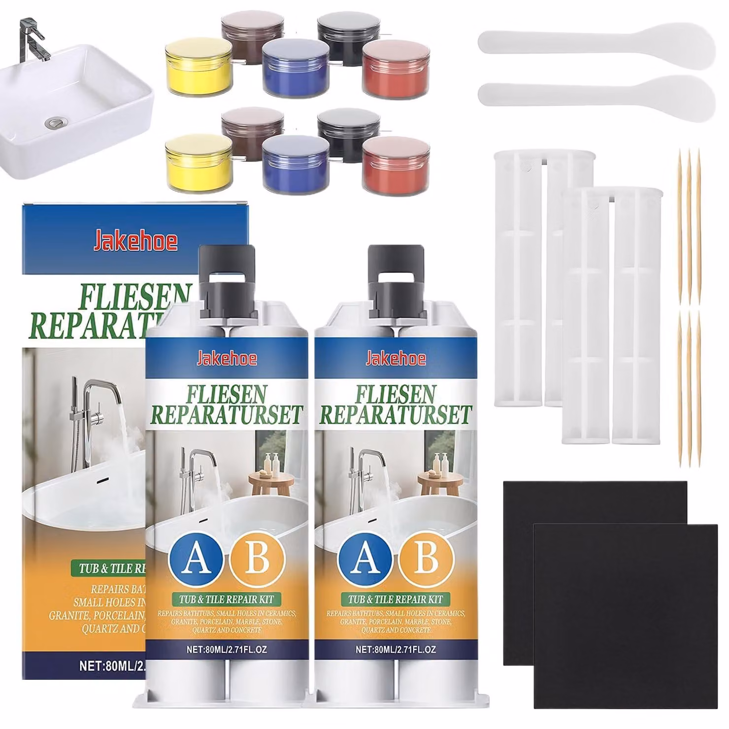 Set di 2 kit di riparazione per piastrelle – per riparare graffi e crepe