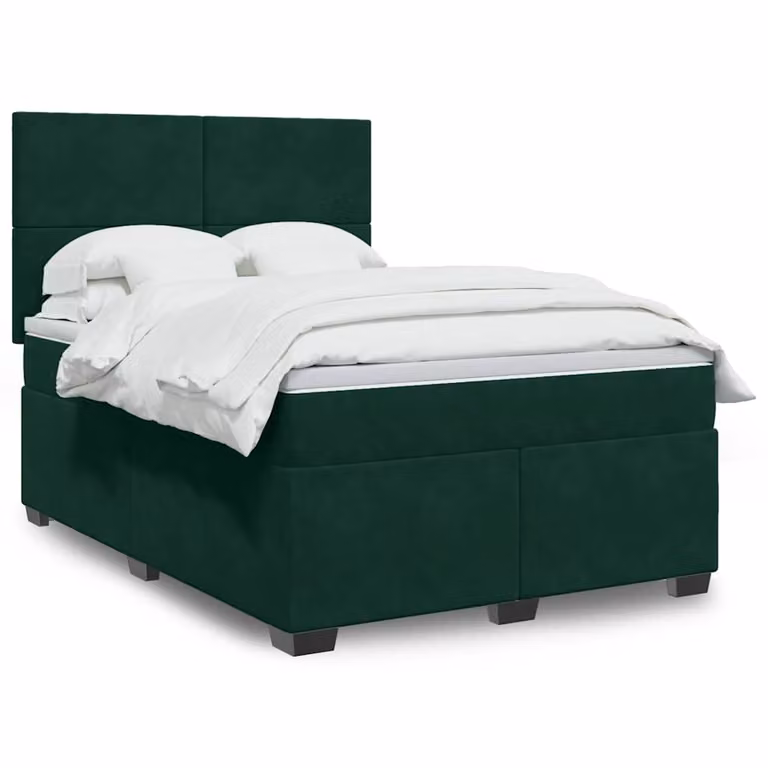 vidaXL Giroletto a Molle con Materasso in Velluto Verde Scuro e Bianco, L/P/H: 140 x 200 cm