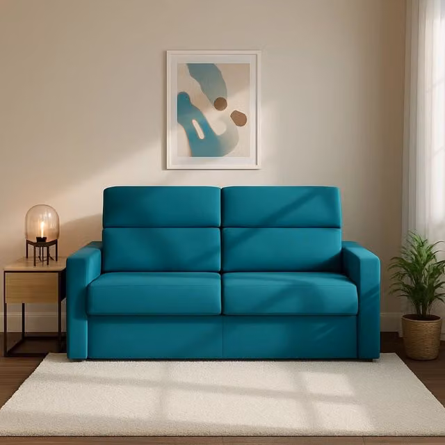 Divano Letto Ecate DMORA 2 Posti con Rivestimento Sfoderabile in Tessuto Azzurro Made in Italy L: 200 cm, P: 95 cm