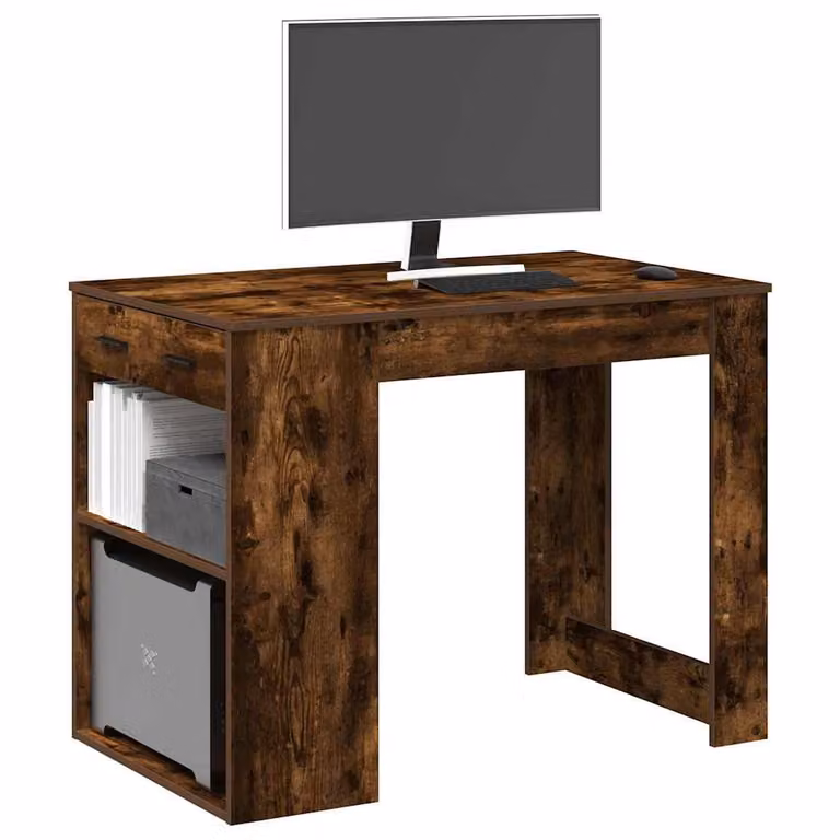 Scrivania moderna vidaXL in legno e MDF color rovere marrone, L: 102 cm, P: 60 cm, H: 77,5 cm