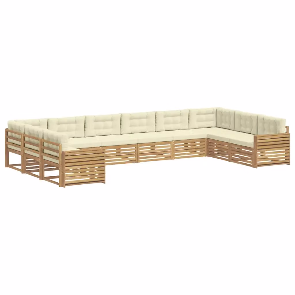 Set di divani da giardino a forma di L con 10 pezzi vidaXL in legno di acacia e tessuto bianco e beige – 2