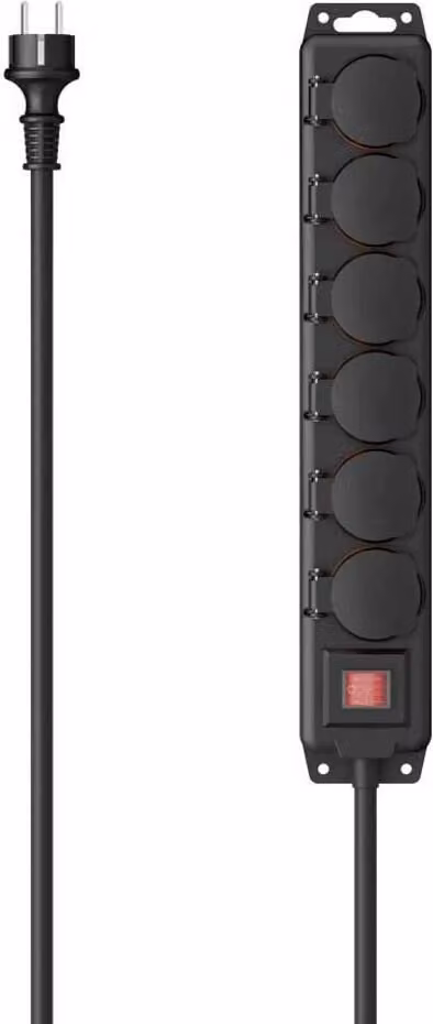 Hama Steckdosenleiste, 6-fach, für außen IP44, Schalter, Wandmontage, 2 m, Schw. (00223065)