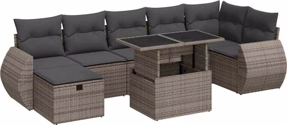 Set Divano da Giardino 8 pz con Cuscini Grigio in Polyrattan