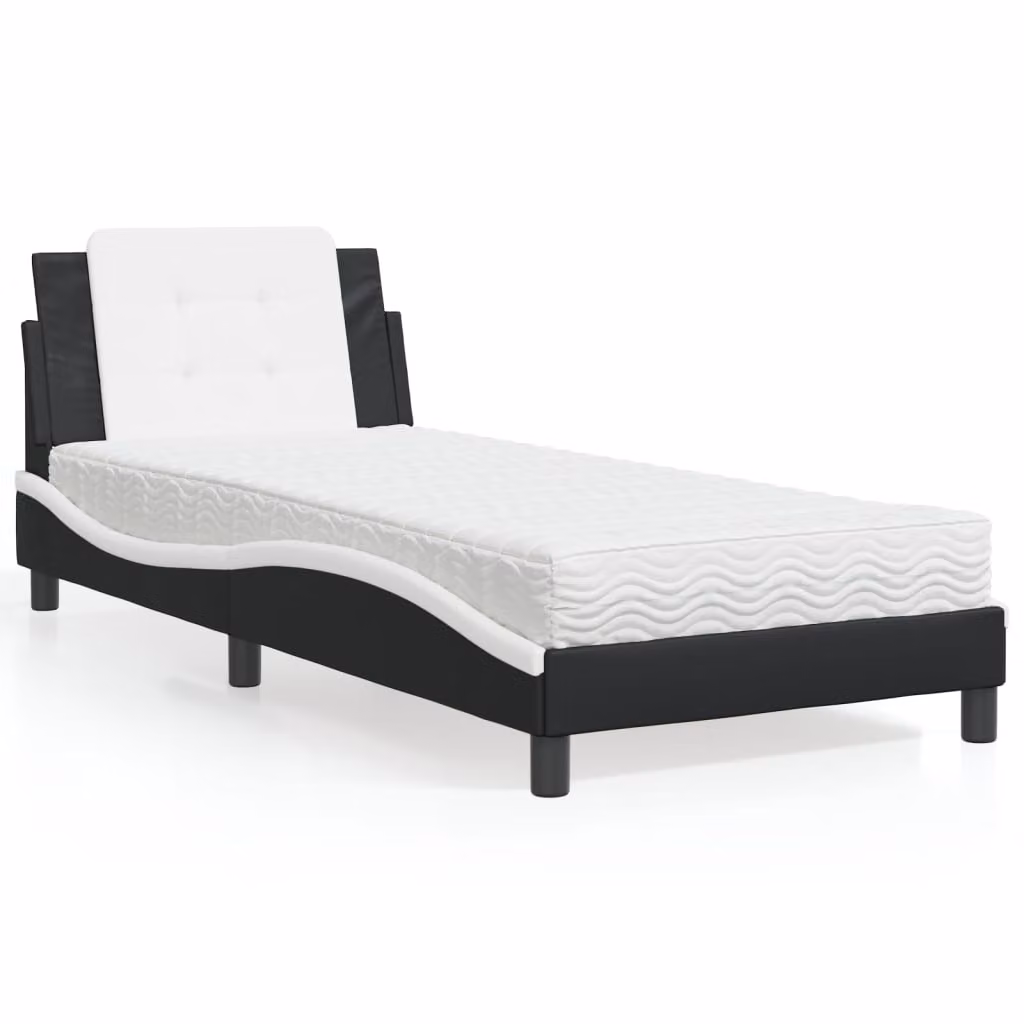 Letto con Materasso vidaXL Zadar Nero e Bianco in Similpelle e Tessuto L/P/H: 90 x 200 cm