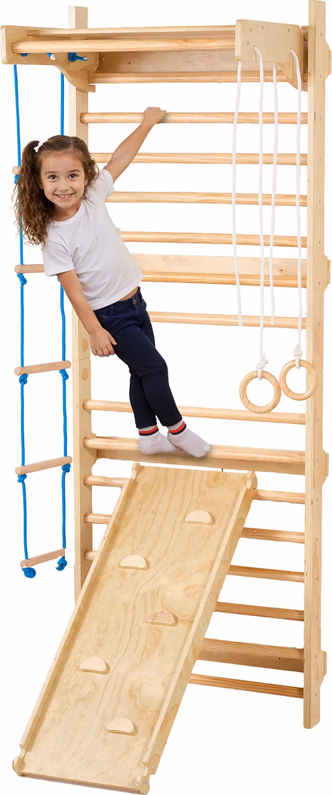 SucceBuy Palestra a muro con scala svedese - parco giochi in legno per interni 5 in 1 per un divertimento inarrestabile