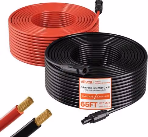 Cavo di prolunga per pannello solare VEVOR con connettori MC4, sezione 6 mm², lunghezza 19,81 m, guaina ignifuga per uso esterno, disponibile in rosso, nero o multicolore