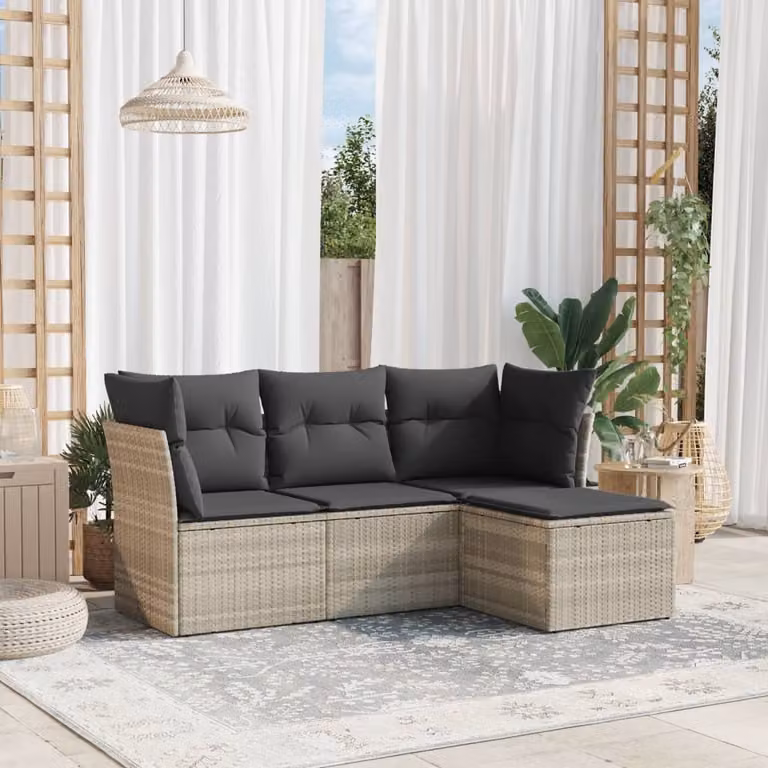 Maison Exclusive - Set Divano da Giardino 4pz con Cuscini Grigio Chiaro Polyrattan
