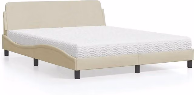 Letto con Materasso Dover vidaXL in Tessuto Beige e Bianco L/P/H: 160 x 200 cm