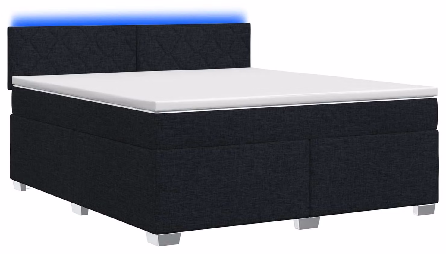 Letto con rete a molle e materasso, illuminazione a LED, colore nero, dimensioni 180 x 200 cm, rivestito in tessuto