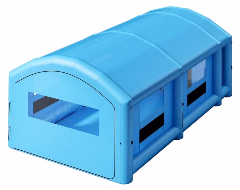 Cabina di verniciatura gonfiabile - 10x6x4 metri, colore blu - 950W e 1100W di ventilatori - Tessuto Oxford