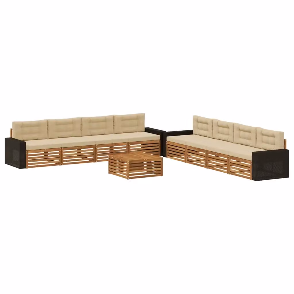 Set di mobili da giardino vidaXL a forma di U composto da divano a 3 posti, poltrone e tavolino da caffè in legno di acacia con cuscini beige – 2