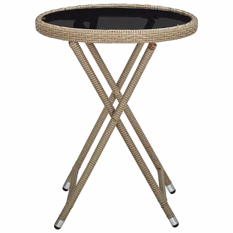 Tavolino Beige 60 cm in Polyrattan e Vetro Temperato