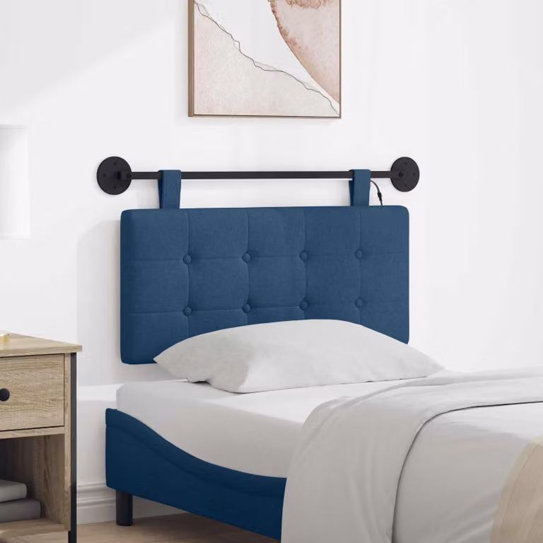 Testiera da letto sospesa vidaXL in tessuto blu con illuminazione LED integrata