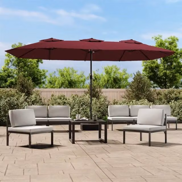 Ombrellone a Doppia Testa con LED-Ombrello da giardino Rosso Bordeaux 449x265 cm