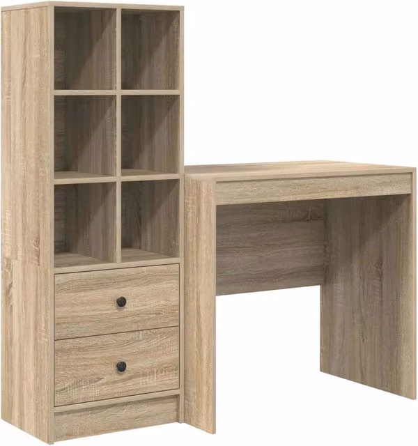 Scrivania | Tavolo da Ufficio con cassetto con lo scaffale 2 pz Rovere Sonoma