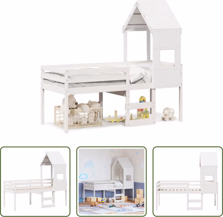 The Living Store Letto a soppalco con tetto bianco 90x190 cm in legno di pino massiccio