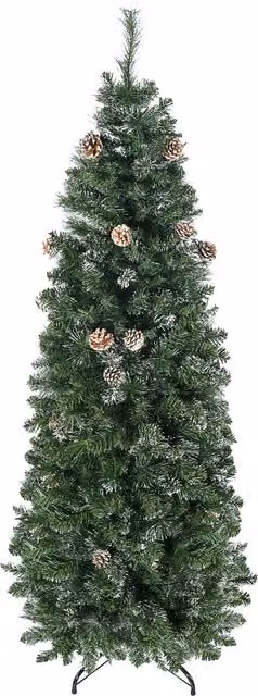 Albero di Natale artificiale verde HOMCOM con pigne e base in metallo, Altezza: 180 cm