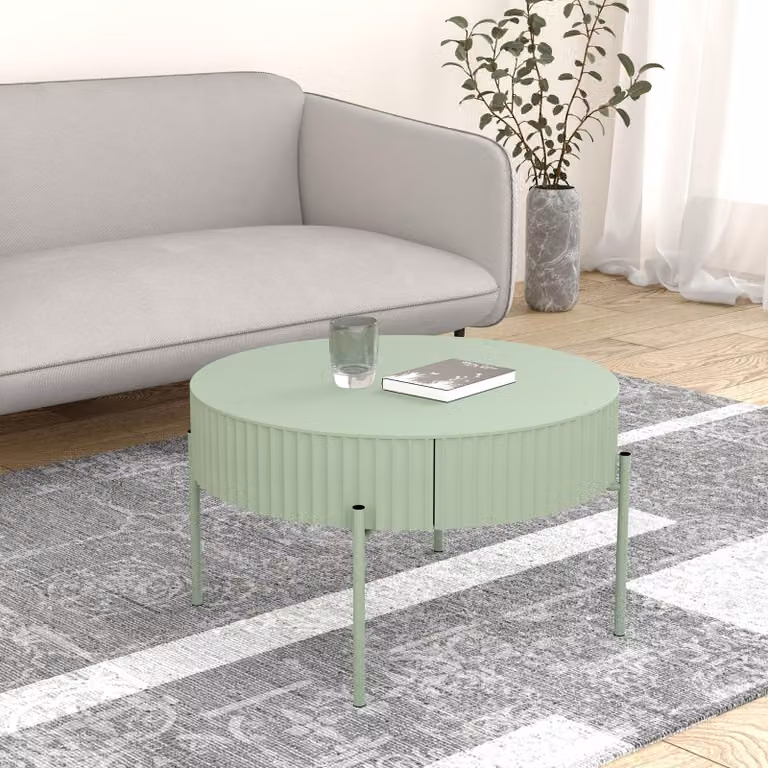 Tavolino 'Rill' con cassetto gambe rotonde in metallo 36 x Ø60 cm verde menta