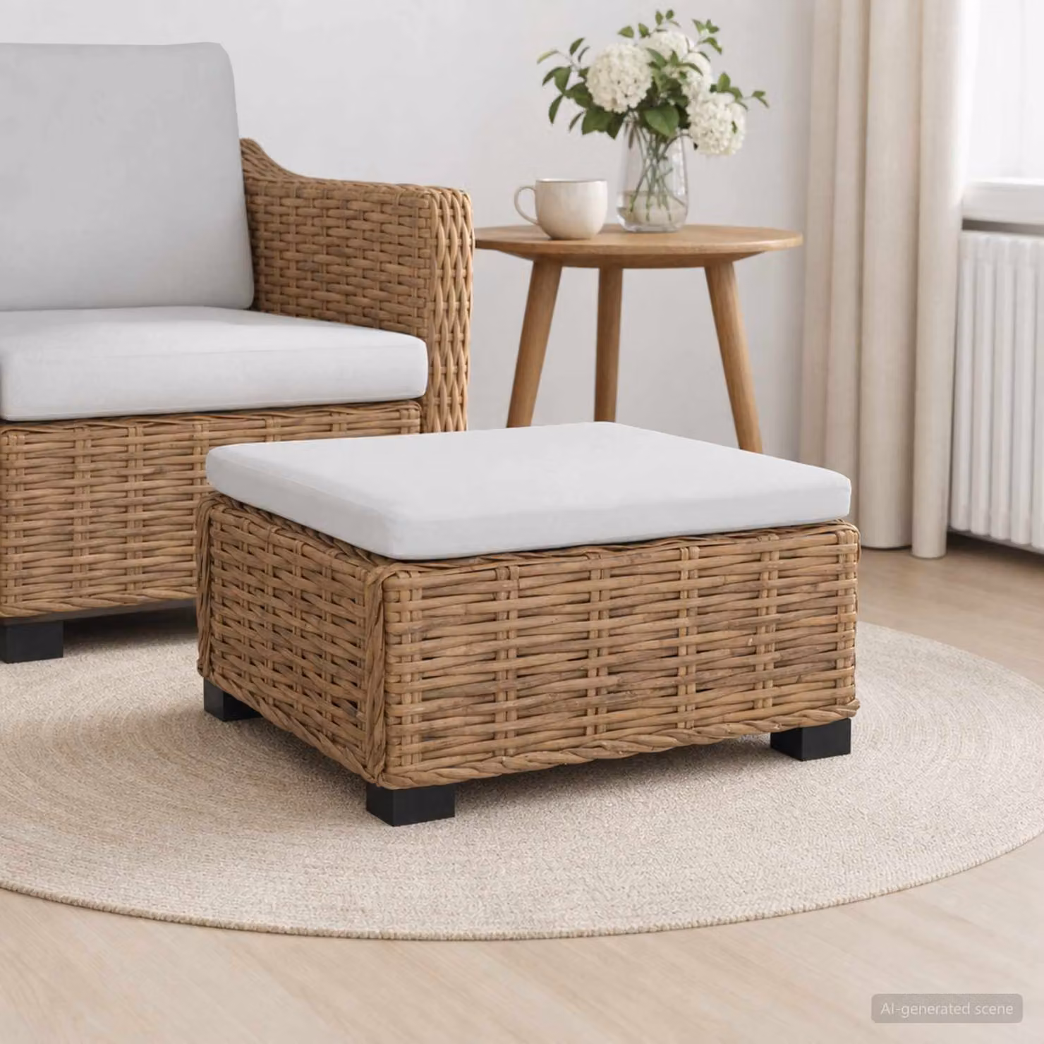 vidaXL Poggiapiedi GENDT in Polyrattan con Cuscino, Colore Naturale, L/P/H: 67 x 30 x 30 cm