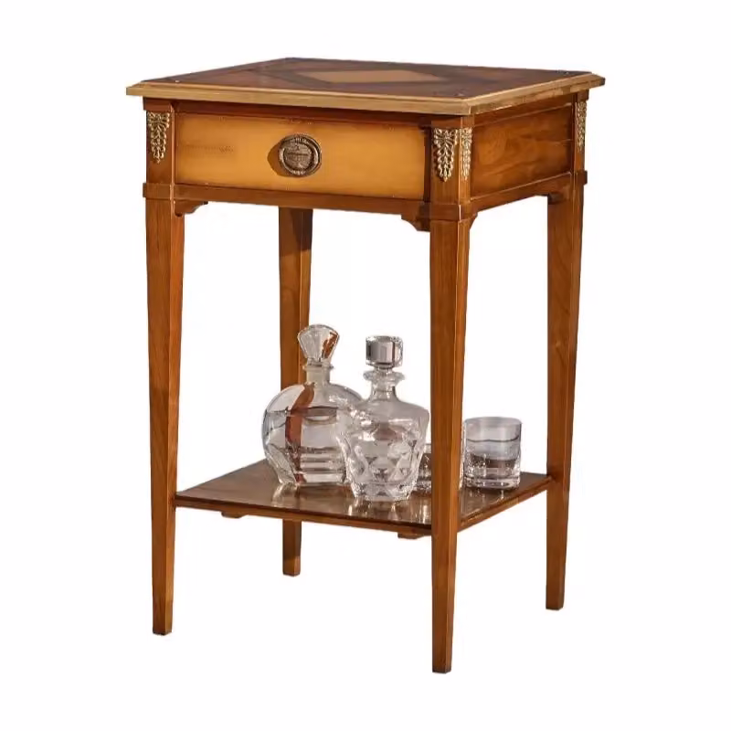 Tavolino quadrato classico in legno di ciliegio con intarsio Mobili 2G L/P/H: 50 x 50 x 77 cm – 2