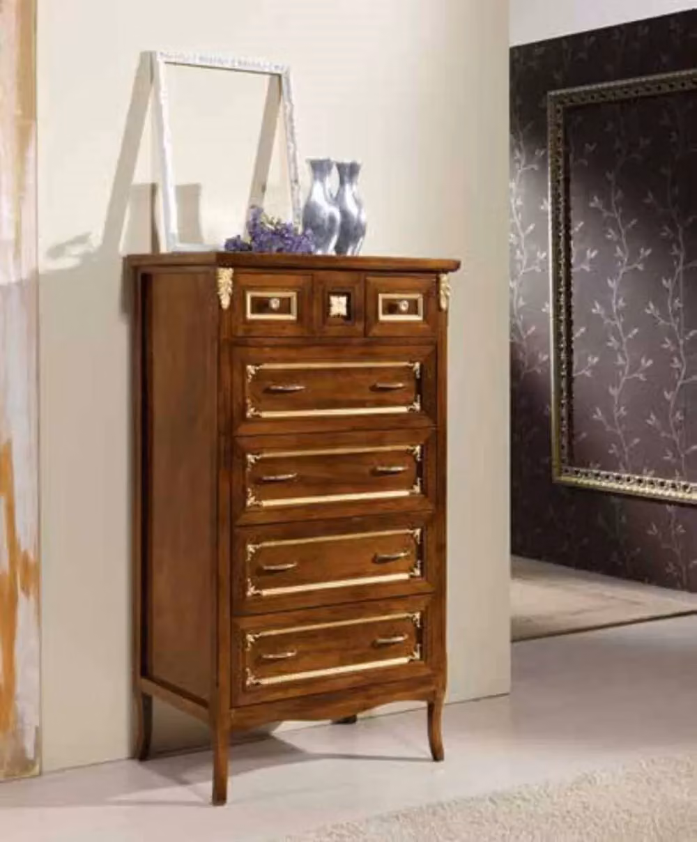 Cassettiera classica in legno Bassano con profili oro Mobili 2G L: 79 cm, P: 40 cm, H: 144 cm – 1
