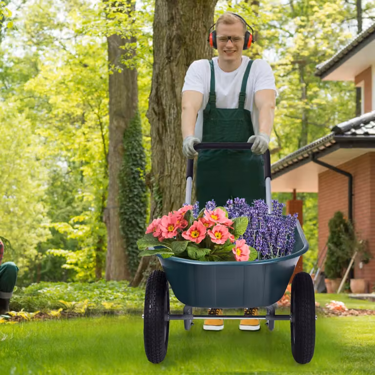 Carriola da giardino Costway con 2 ruote in acciaio e plastica, verde, capacità di carico 100kg