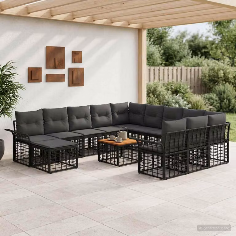 Maison Exclusive - Set divano da giardino 13 pezzi in polyrattan nero e grigio scuro