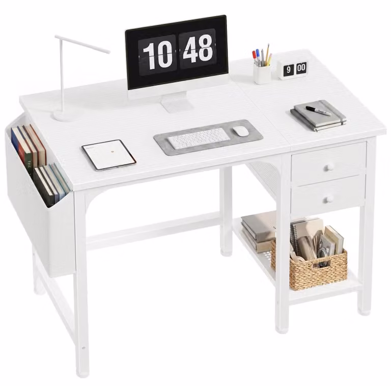 Omgoods - Scrivania compatta per computer con cassetti, 105 cm, colore nero