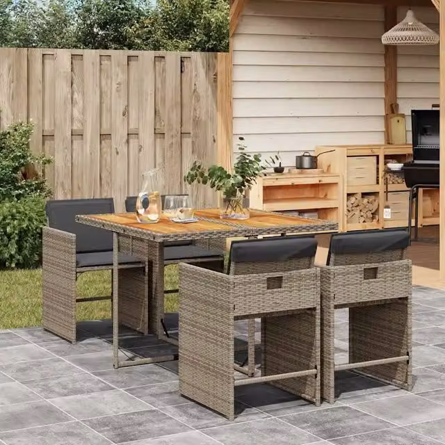 Set da Pranzo da Giardino 5 pz con Cuscini in Polyrattan Grigio 3211082