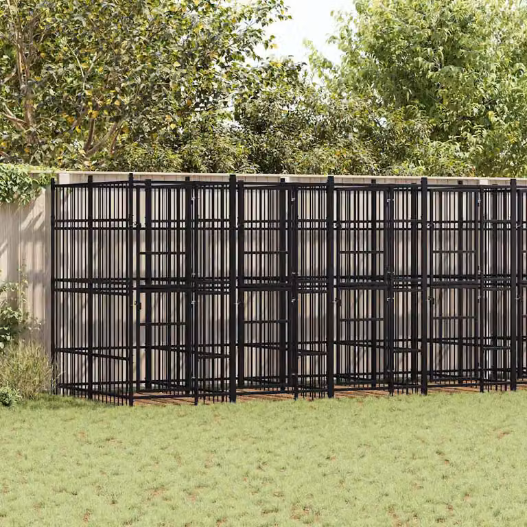 vidaXL Gabbia per Cani da Esterno in Acciaio Nero Opaco