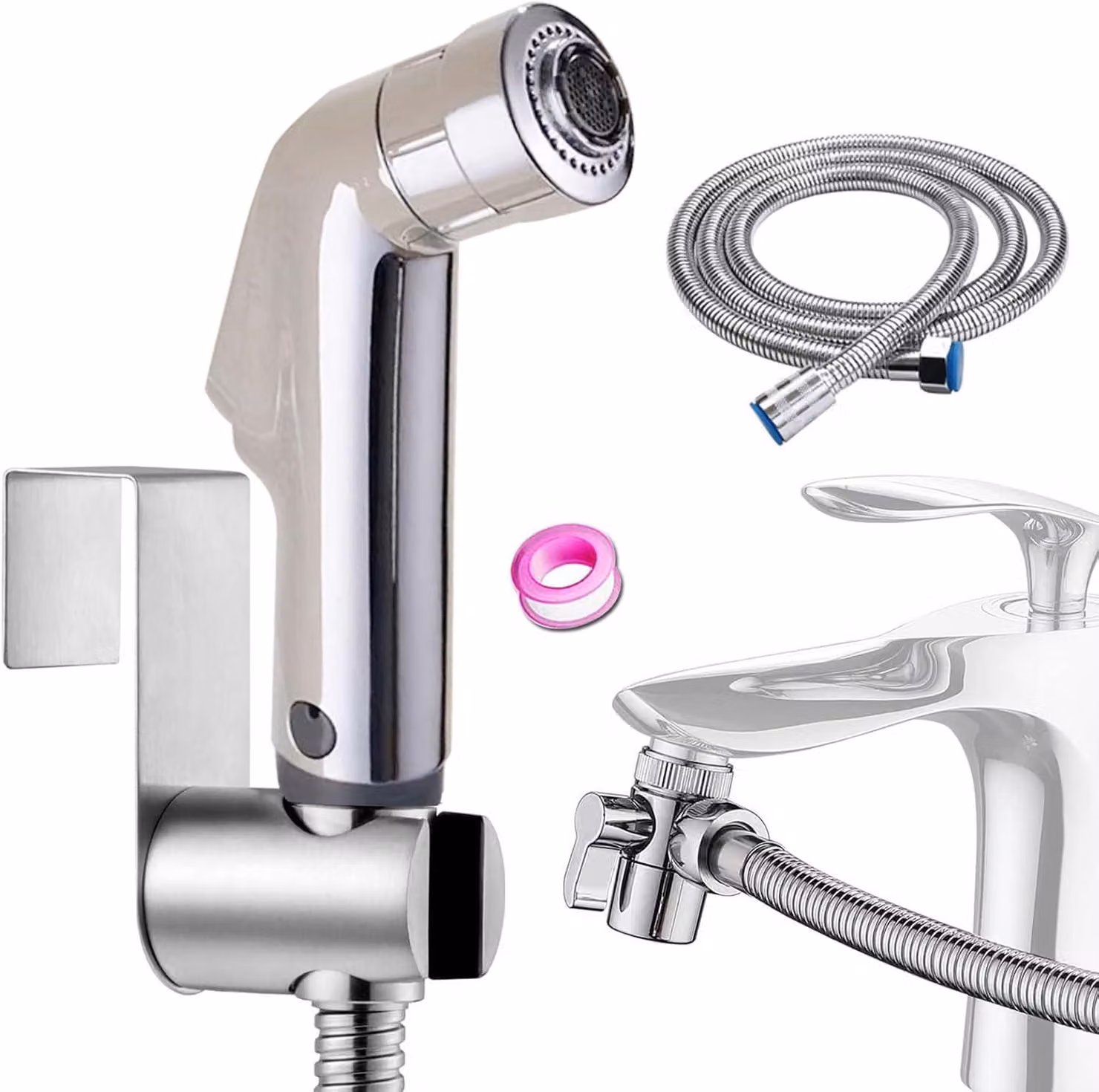 Set bidet con doccetta, in ABS, con 2 modalità, tubo da 1,5 metri, dotato di deviatore a 2 vie, per l'uso con il water