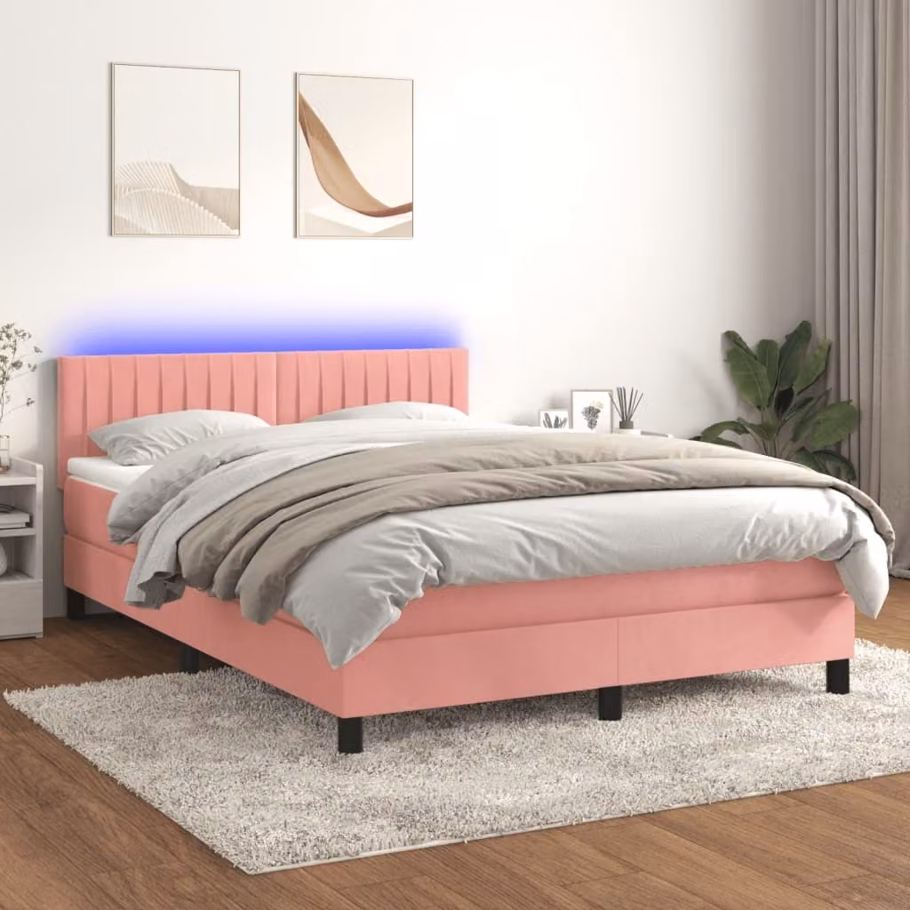Maison Exclusive - Letto a Molle con Materasso e LED Rosa 140x200 cm in Velluto
