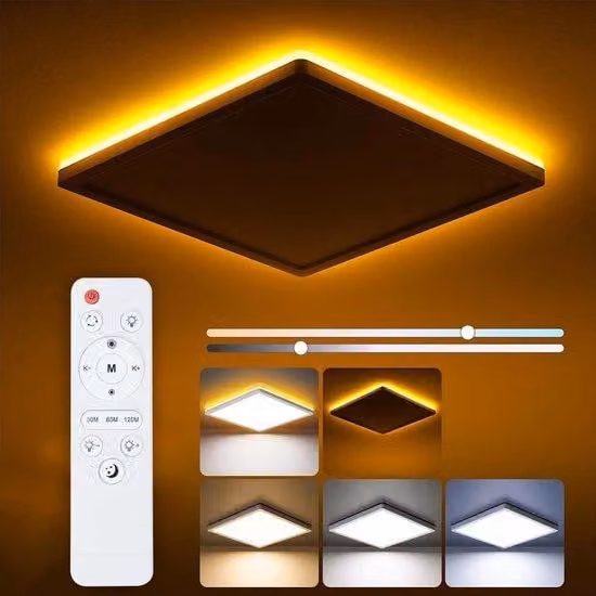 Lampada da soffitto a LED, 24 W, 3200 lm, lampada quadrata per bagno, telecomando, temperatura di colore 3000 K-6500 K, luce ambrata a 1800 K, adatta per soggiorno, cucina, ingresso e camera da letto, diametro 29,5 cm, spessore 3 cm