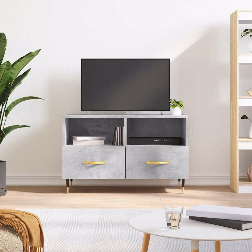 Mobile per TV vidaXL in legno e metallo grigio cemento con ruote L/P/H: 80 x 36 x 50 cm