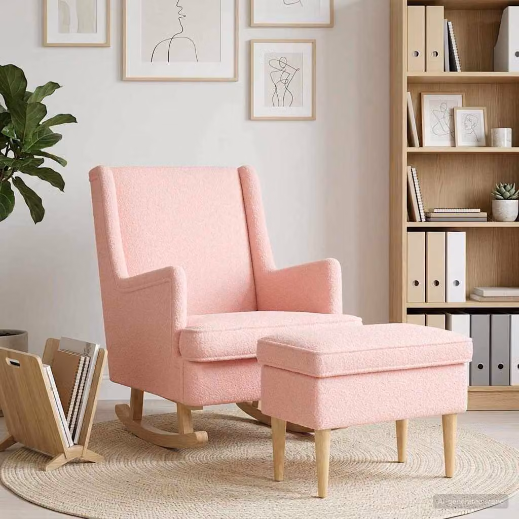 Set da salotto vidaXL composto da poltrona con braccioli e ottomano coordinato in tessuto bouclé rosa