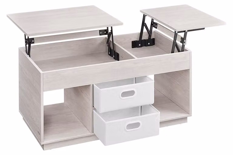 Tavolino con 2 cassetti e ripiani – colore marrone – dimensioni 50 x 100 x 48/62,3 cm