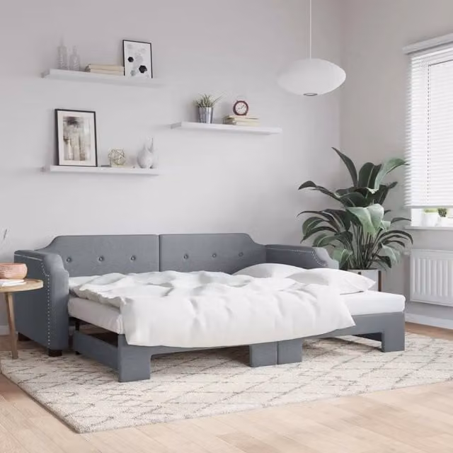 Divano Letto con Letto Estraibile vidaXL Grigio Chiaro in Tessuto Moderno L/P/H: 223 x 110 x 66,5 cm con Materasso 100 x 200 cm – 1
