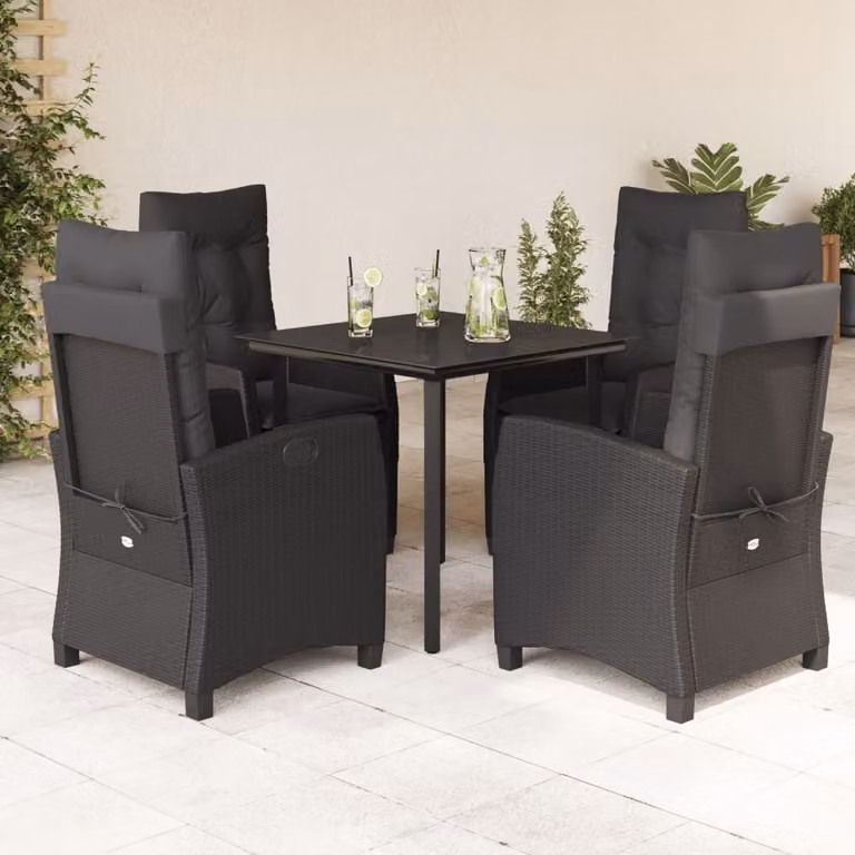 vidaXL Set da Pranzo da Giardino 5 pz in Polyrattan Nero con Piano in Vetro