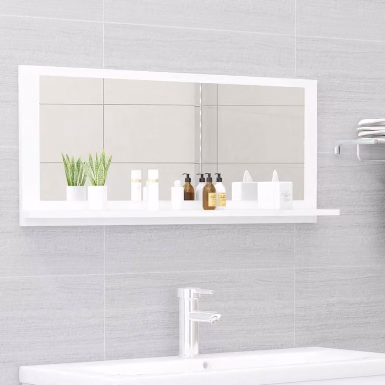 Specchio da bagno vidaXL bianco in legno multistrato e vetro L: 90 cm, P: 10,5 cm, H: 37 cm