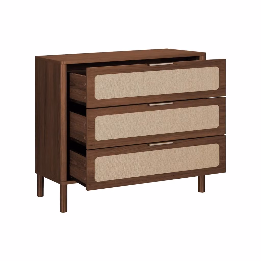 Cassettiera vintage SWEEEK in legno e paglia di Vienna con 3 cassetti, marrone e oro – 2