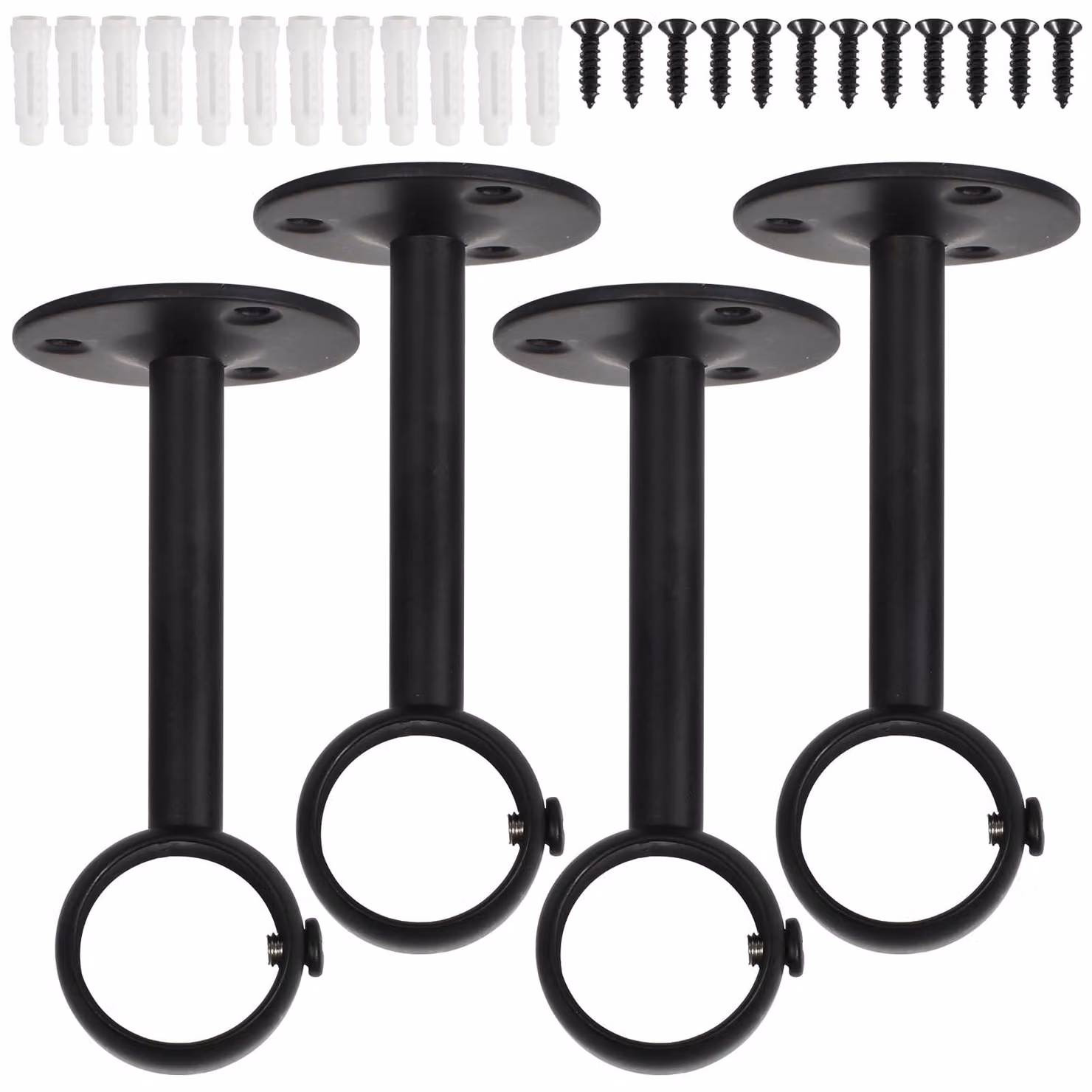 Supporti per tende, 4 pezzi, acciaio inossidabile, 26 mm, colore nero