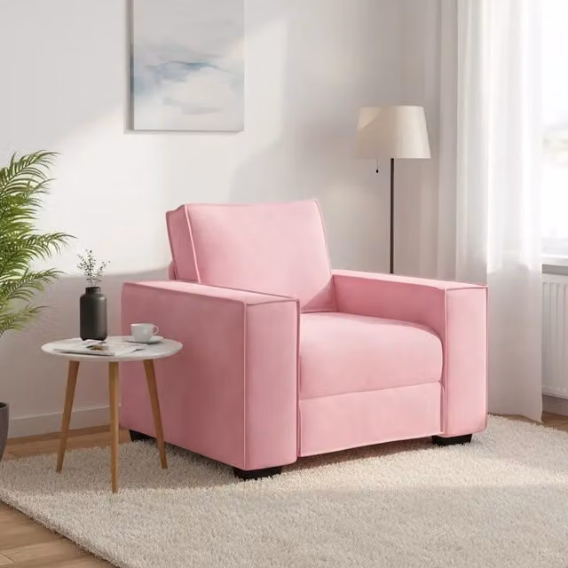 Poltrona Relax Design Mania in Velluto Rosa con Braccioli e Struttura Moderna – 1