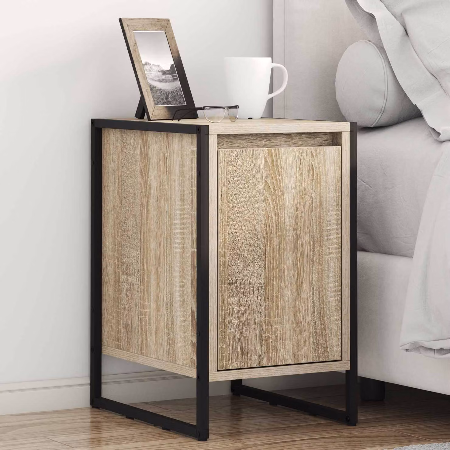 vidaXL Comodino in stile Industrial in Legno e Metallo, Colore Marrone, L 39,5 x P 30 x H 50 cm