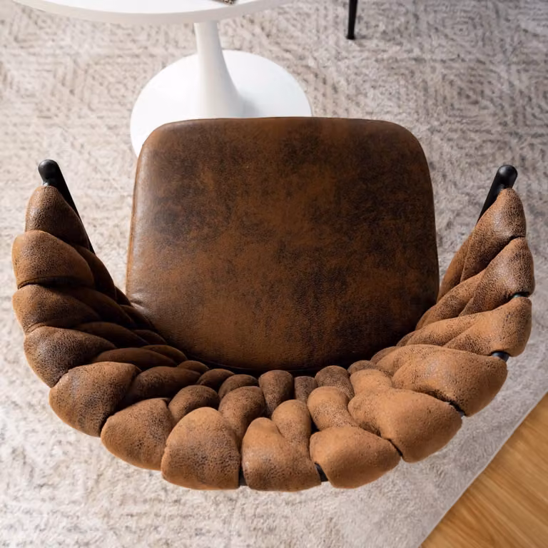 Sedie da pranzo in stile retrò – Set di 6 – Rivestimento in ecopelle marrone – Cuscino spesso 9 cm – Struttura in metallo nero