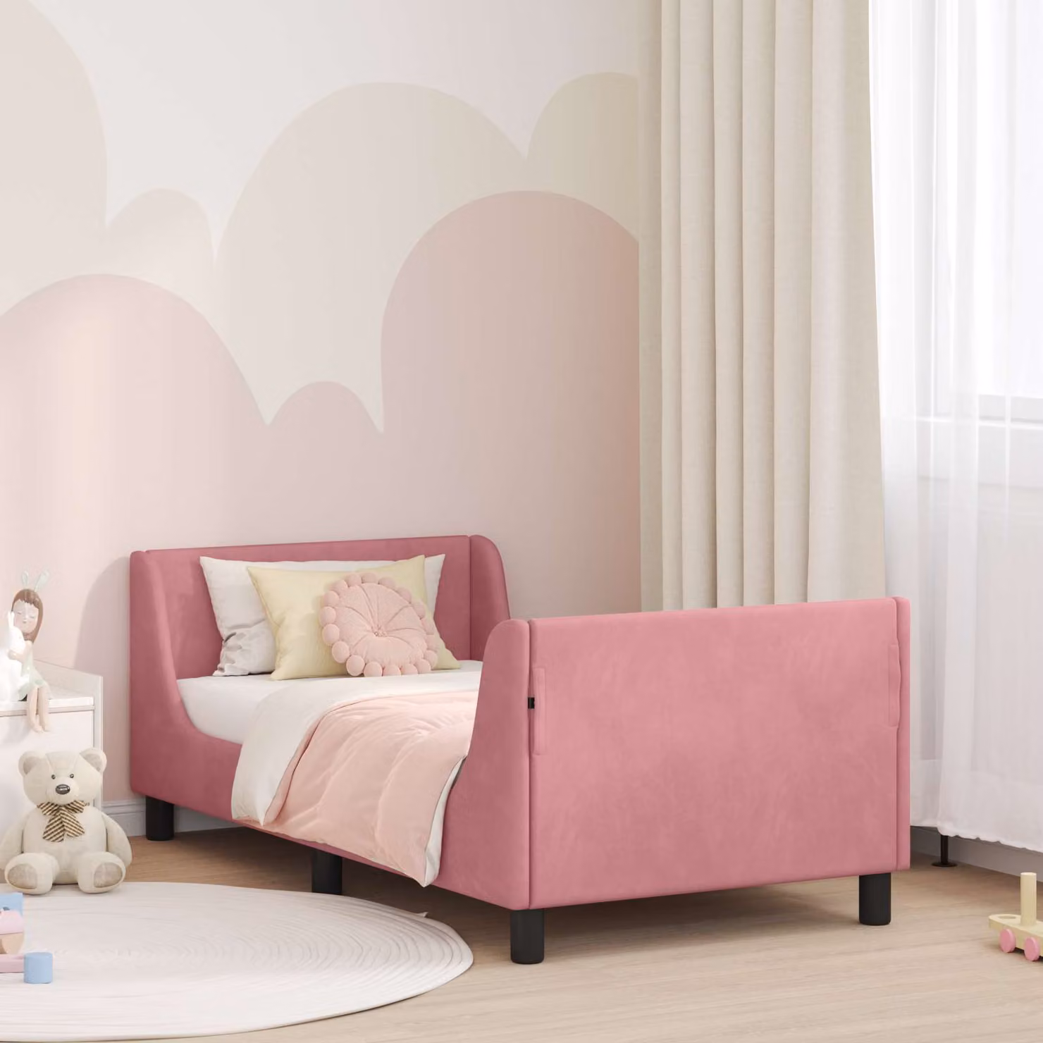 Struttura letto per bambini vidaXL in velluto rosa con testata e scomparti laterali L/P/H: 160 x 80 x 60 cm – 1