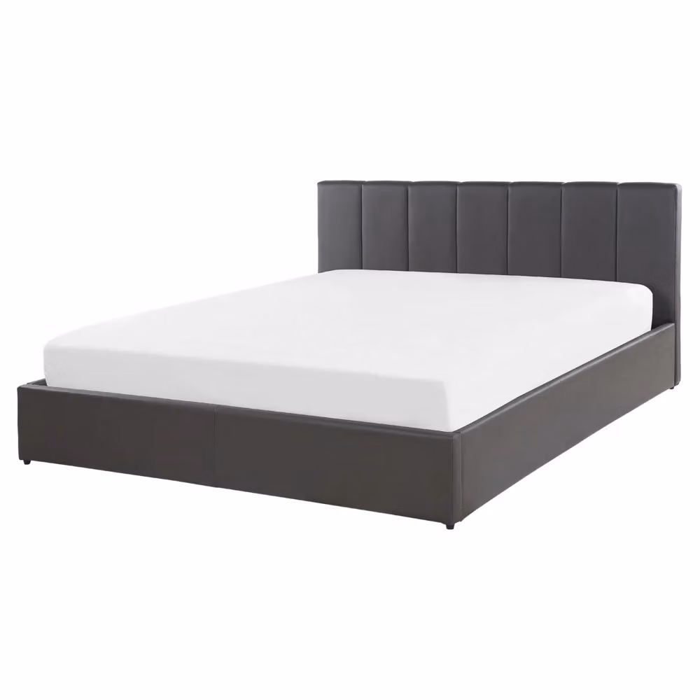 Letto contenitore Beliani con rivestimento in ecopelle grigia e base a rete a doghe, L/P/H: 160 x 200 x 171 cm – 2